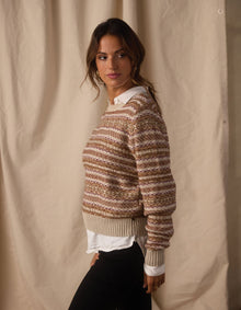 Women | Reverse Fair Isle Crew | Cream Multi