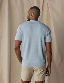 Men | Waffle Stitch Button Up | Clear Sky