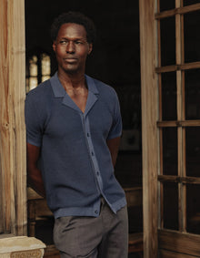 Men | Robles Birdseye Knit Camp Button Up | Denim/Dark Navy