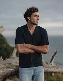 Men | Robles Textured Knit Camp Button Up | Dark Oasis