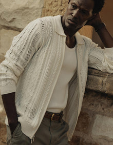 Men | Jacquard Zip Front Cardigan | Ivory