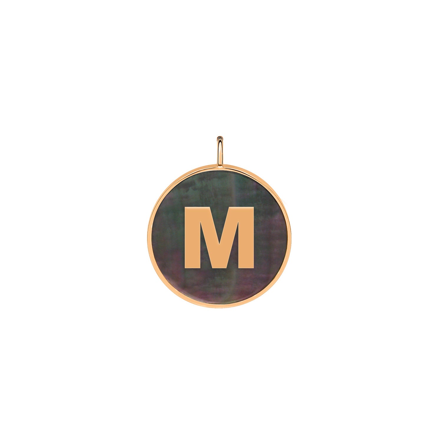 M | Initial Ever Black Mother of Pearl Disc Pendant | 18K Rose Gold