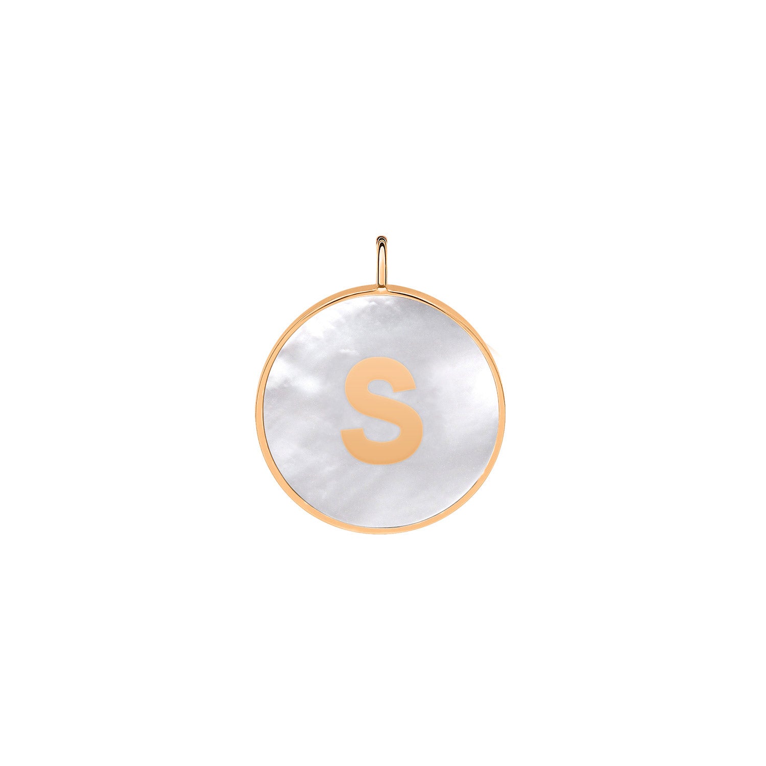 S | Initial Ever White Mother of Pearl Disc Pendant | 18K Rose Gold