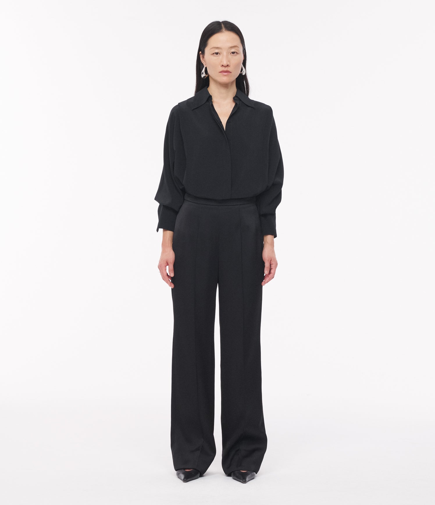 Another Tomorrow Pintuck Trouser in Black – Satin Women's Trousers