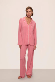 Model is wearing Gisele TENCEL Modal Long PJ Set in  Sunkissed Coral/Ivory