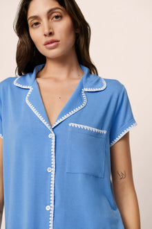 Model is wearing Frida TENCEL Modal Shortie Short PJ Set in CornflowerBlue/White