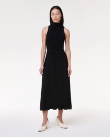 Another Tomorrow Pleated Mock Neck Dress in Black – Viscose Women's Dress