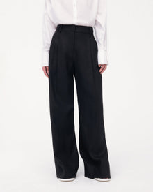 Another Tomorrow Summer Pleated Trouser in Black – Linen Women's Trousers