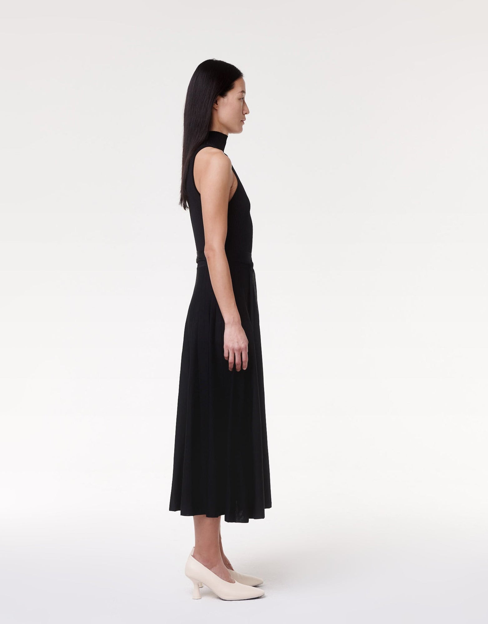 Another Tomorrow Pleated Mock Neck Dress in Black – Viscose Women's Dress