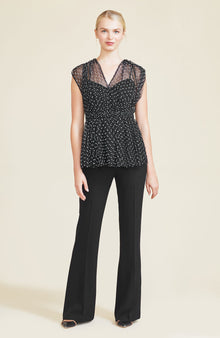 Dotted Tulle Peplum Top | Black