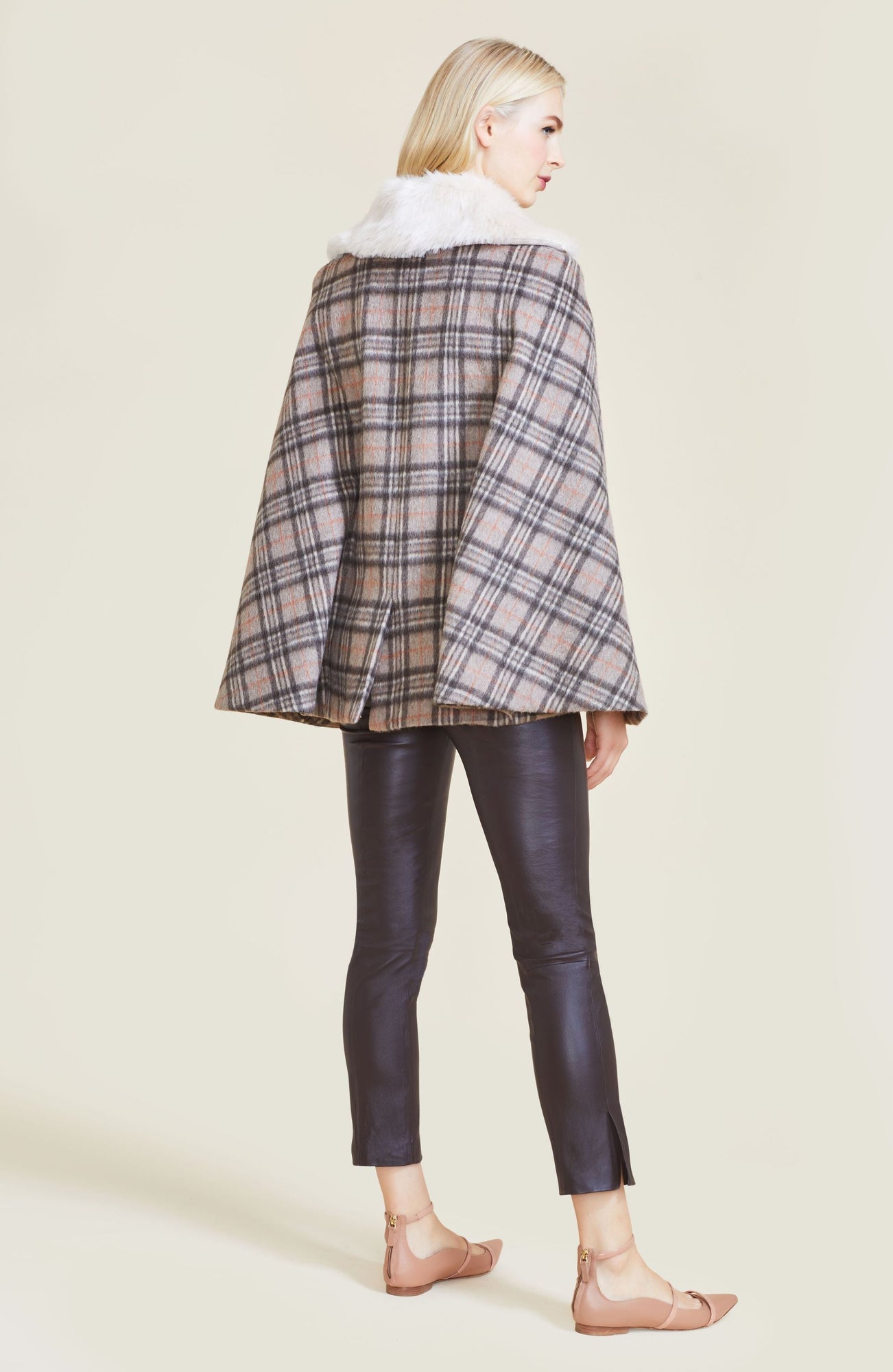 Plaid Mohair Cape | Taupe