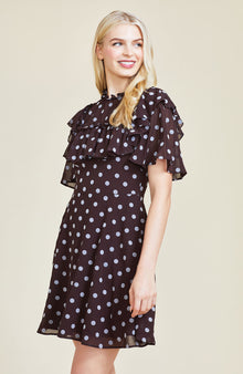 Dotted Velvet Ruffle Dress | Chestnut Multi