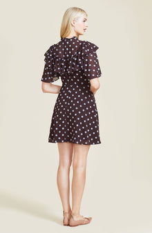 Dotted Velvet Ruffle Dress | Chestnut Multi