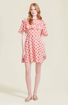 Dotted Velvet Ruffle Dress | Rose Multi