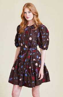 Embroidered Cotton Full Sleeve Dress | Chestnut Multi