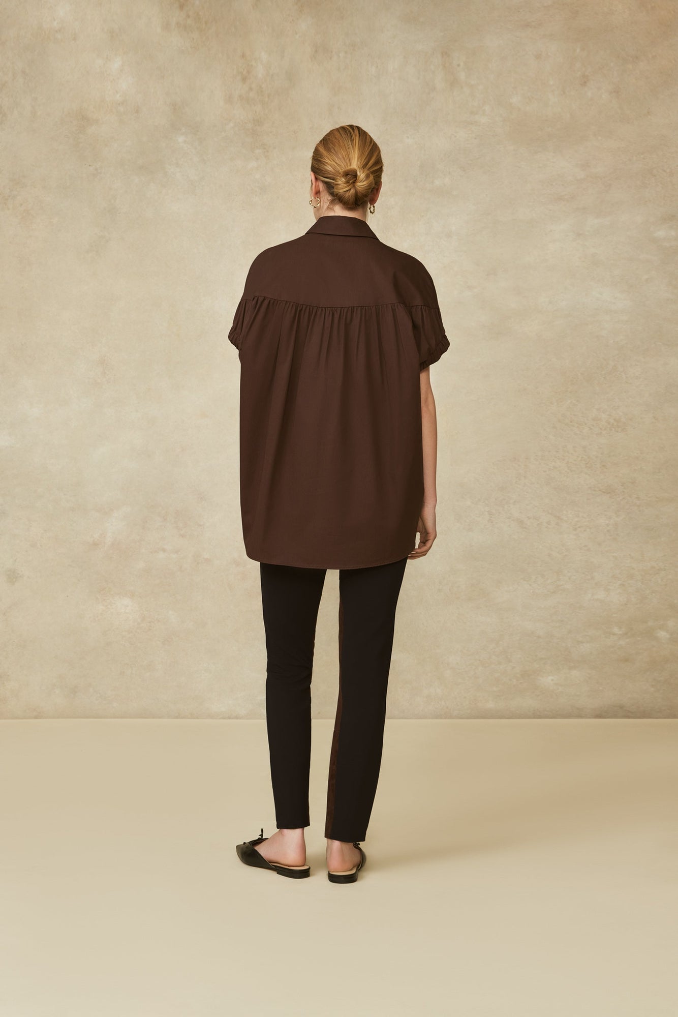 Coated Poplin Capelet Top | Chocolate