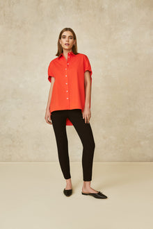 Coated Poplin Capelet Top | Vermillion