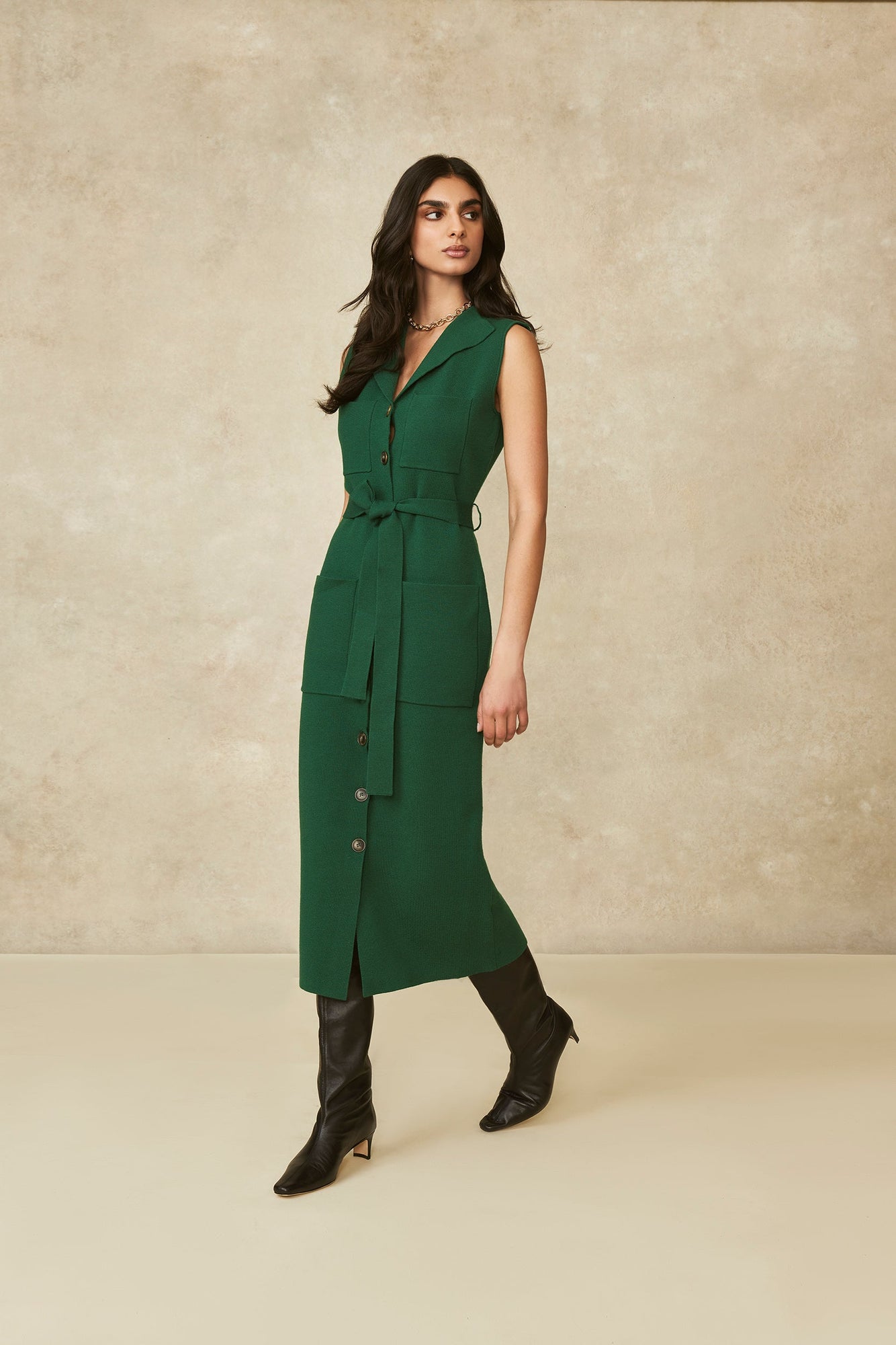 Sleeveless Knit Vest Dress | Forest