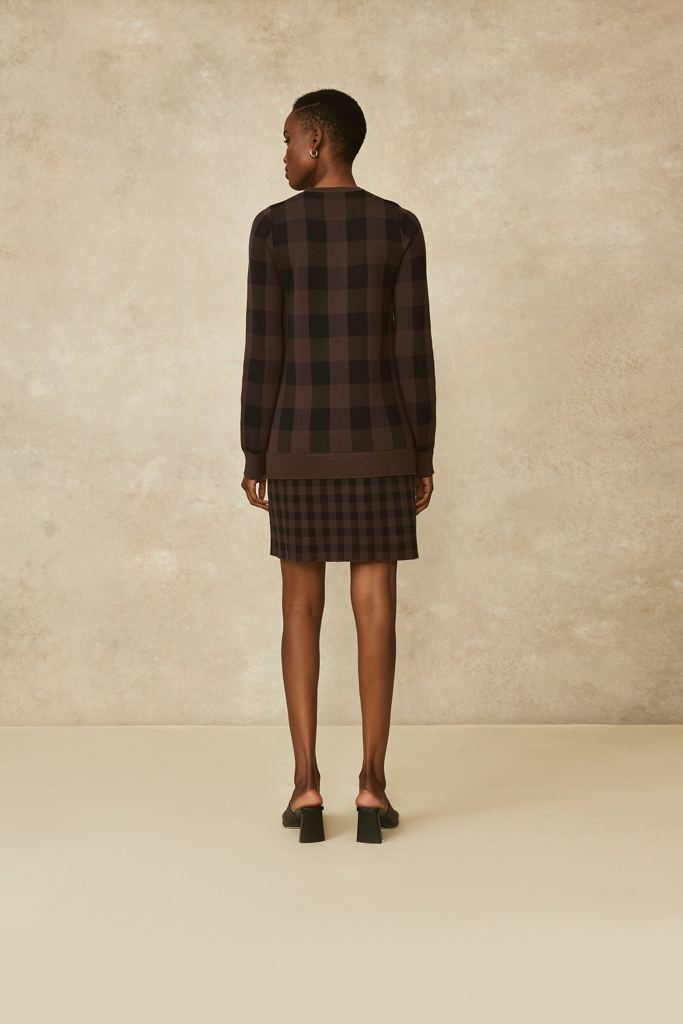 Gingham Jacquard Knit Dress | Chocolate/Black