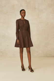 Coated Poplin Tie Detail Dress | Chocolate