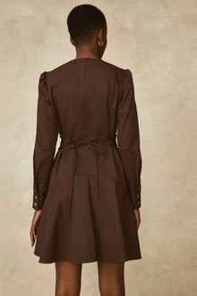 Coated Poplin Tie Detail Dress | Chocolate