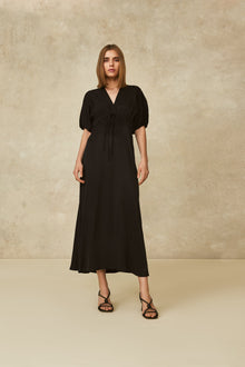 Equestrian Jacquard V-Neck Midi Dress | Black