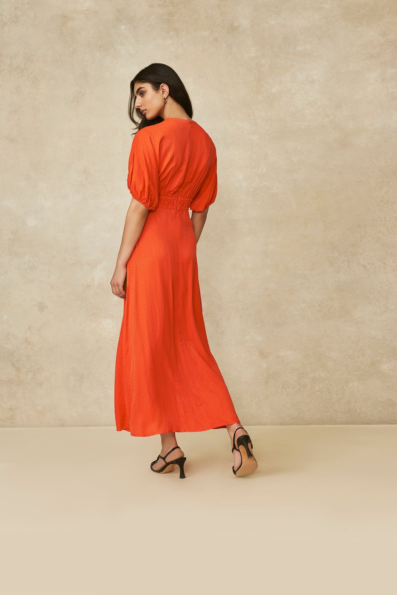 Equestrian Jacquard V-Neck Midi Dress | Vermillion