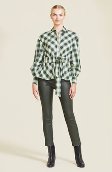 Plaid Poplin Tie Waist Top | Olive Multi