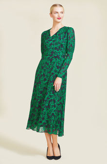 Floral Jacquard Asymmetrical Midi Dress | Emerald Multi