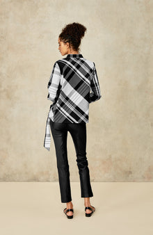 Stretch Plaid Tie Detail Shirt | Black Multi