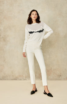 Floral Pointelle Embroidered Sweater | Ivory