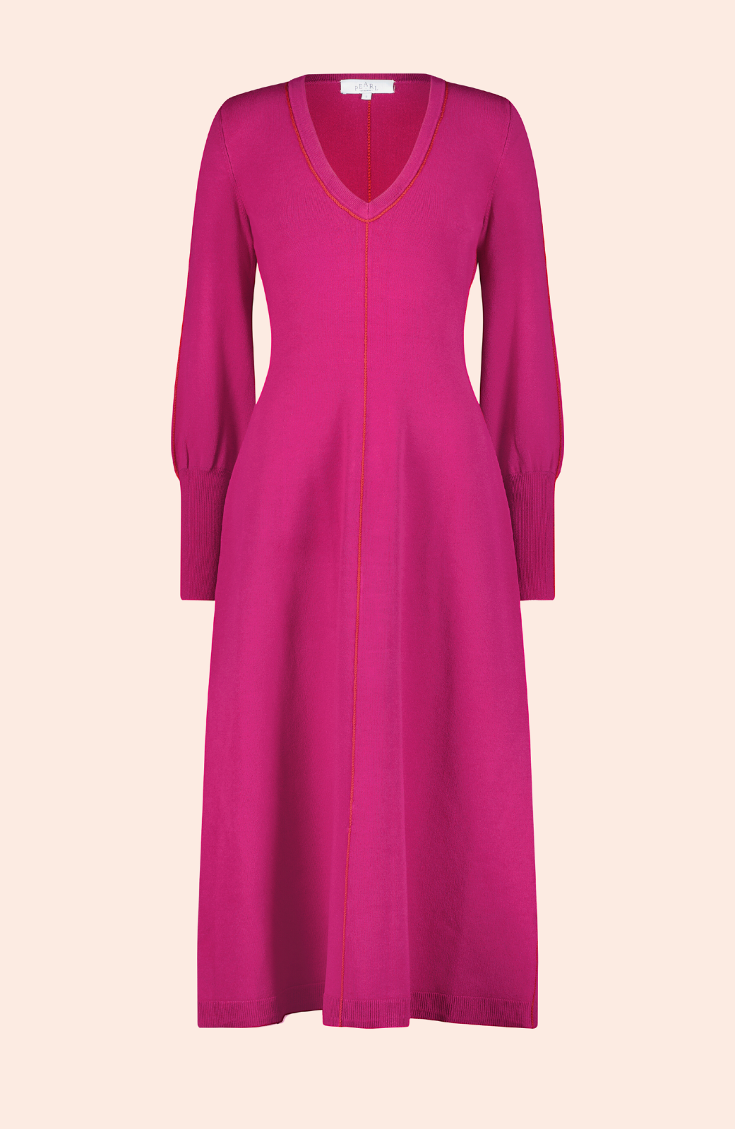 Tipped Knit Midi Dress | Fuchsia