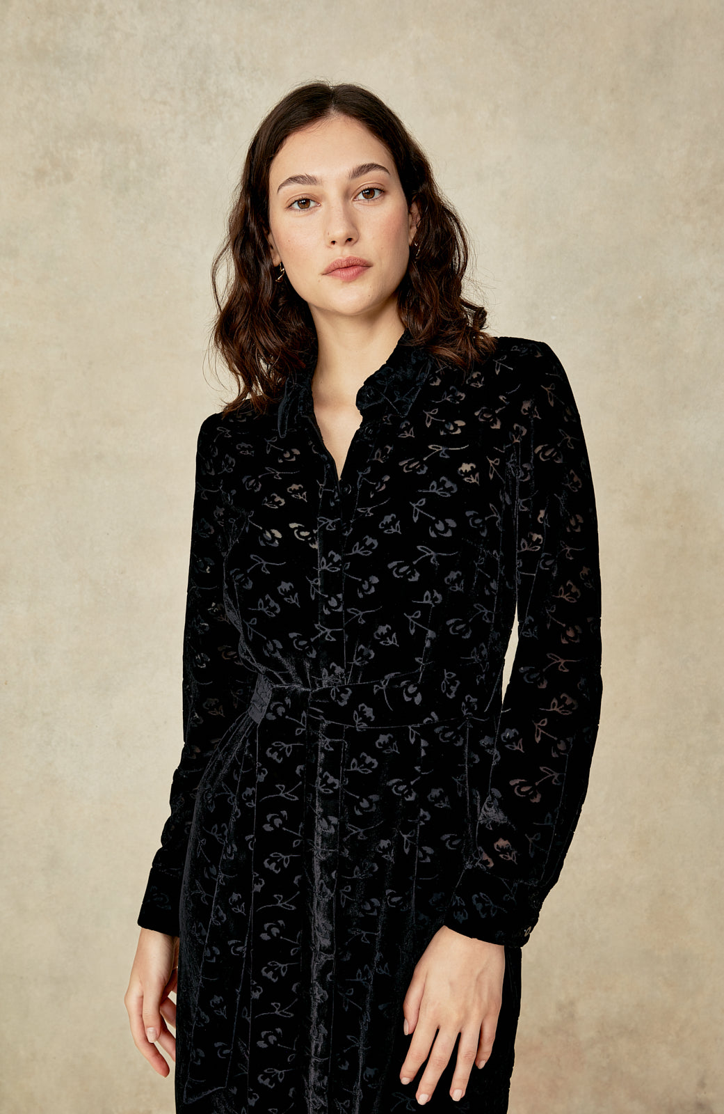 Floral Velvet Shirt Dress | Black