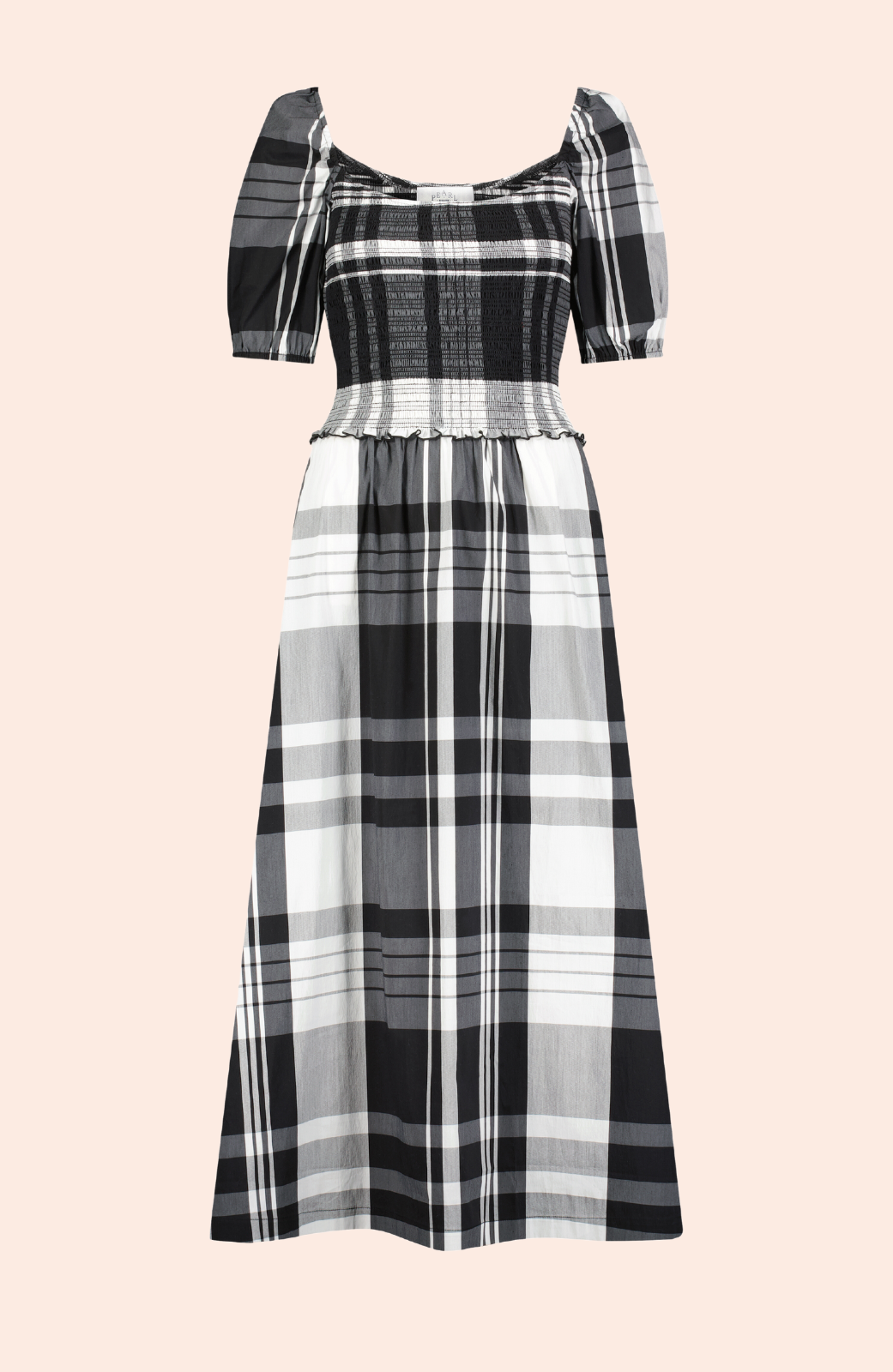 Stretch Plaid Smocked Midi Dress | Black Multi