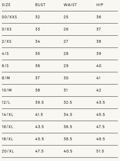 Product size guide