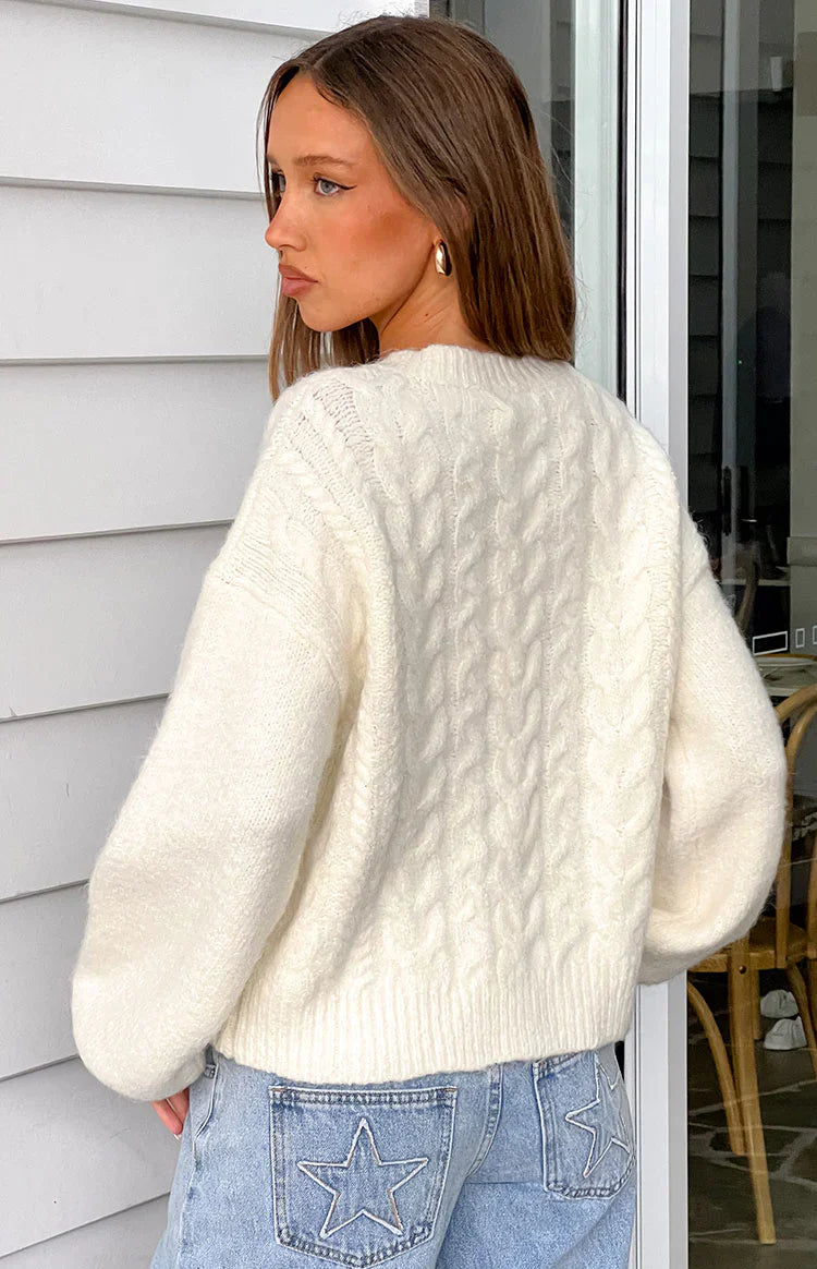 Percy Cable Knit Cardigan | Cream