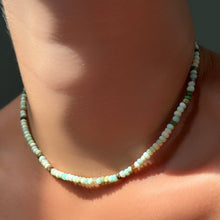 Peruvian Green Faceted Opal Necklace on the neck