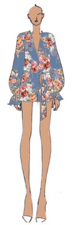 V-Neck Romper With Belt | Blue Floral