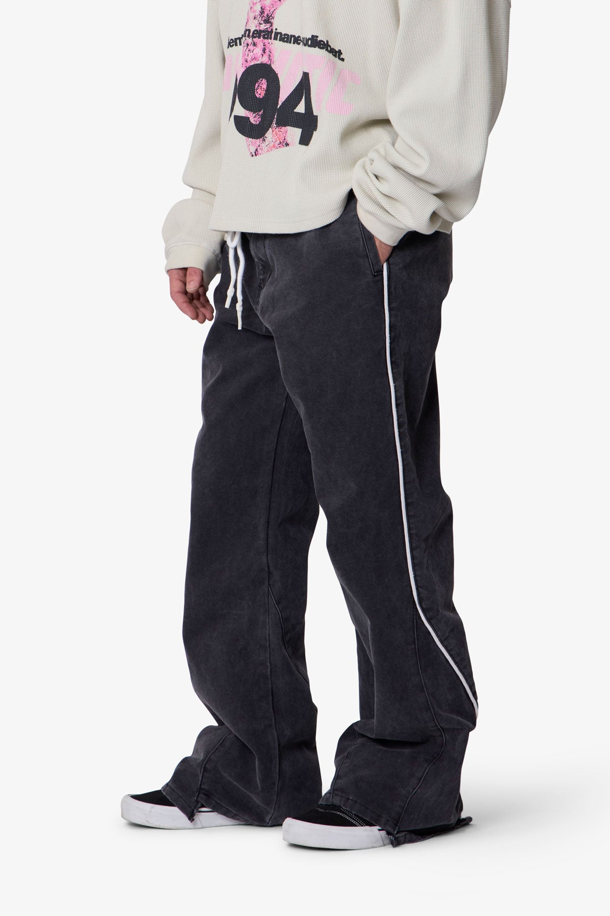 Piped Kick Flare Pants | Washed Black