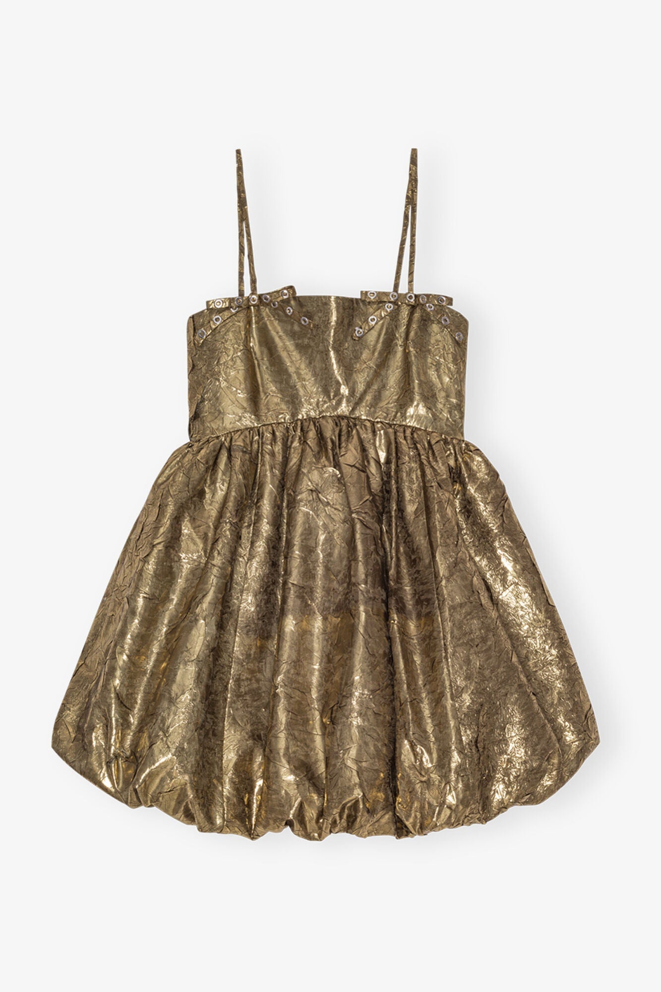 Pleat Strap Mini Dress | Gold
