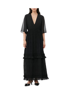 Pleated Georgette Maxi Dress | Black