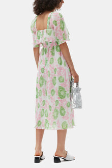 Pleated Georgette Midi Smock Dress | Pink Tulle