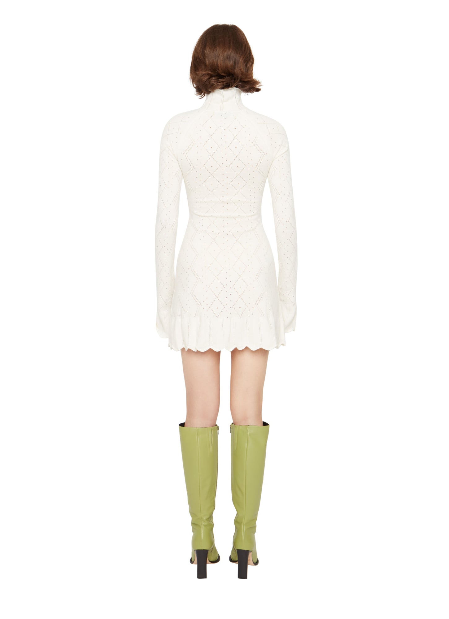 Womens | Pointelle Knit Turtleneck Dress | White