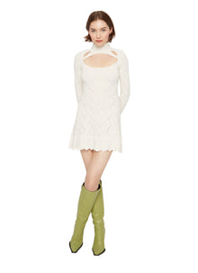 Womens | Pointelle Knit Turtleneck Dress | White