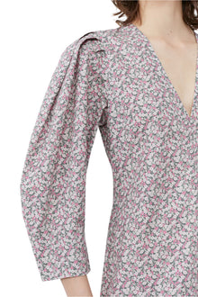 Printed Cotton V neck Maxi Dress | Frost Gray