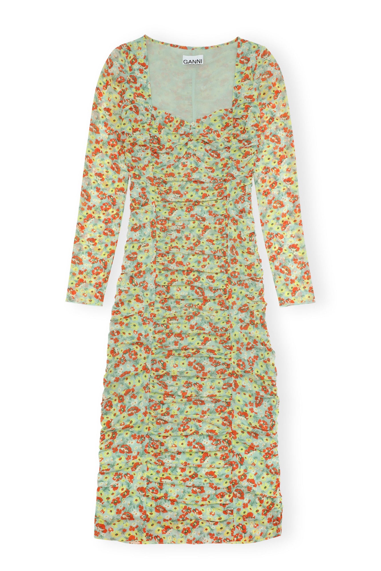 Printed Mesh Midi Dress | Meadow Celadon Green