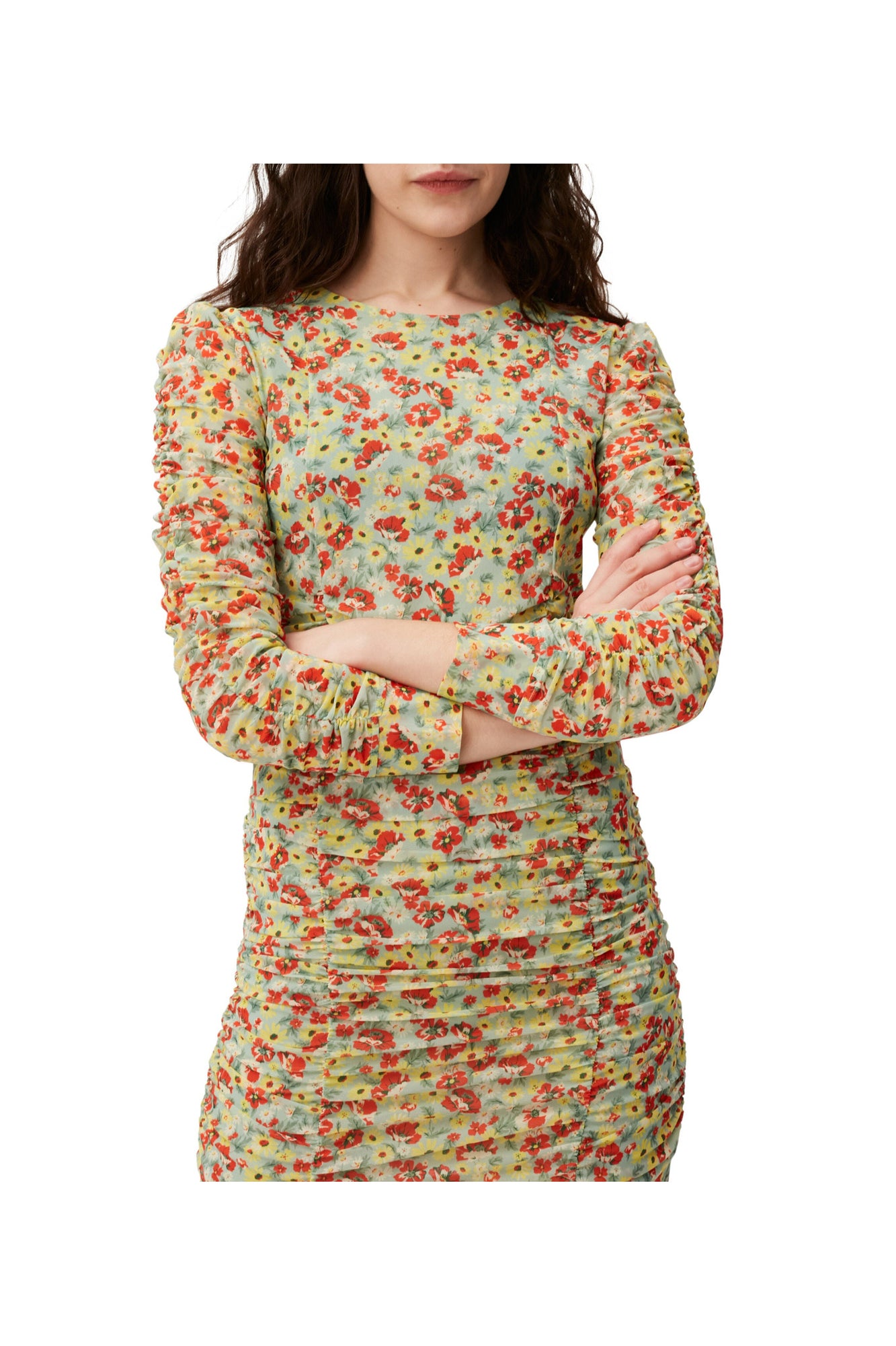 Printed Mesh Mini Dress | Meadow Celadon Green