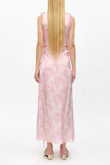 Printed Satin Gathered Dress | Primrose Pink