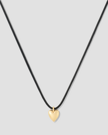 Small Puffy Heart Leather Cord Necklace gold necklace - styled on model | fine necklaces
