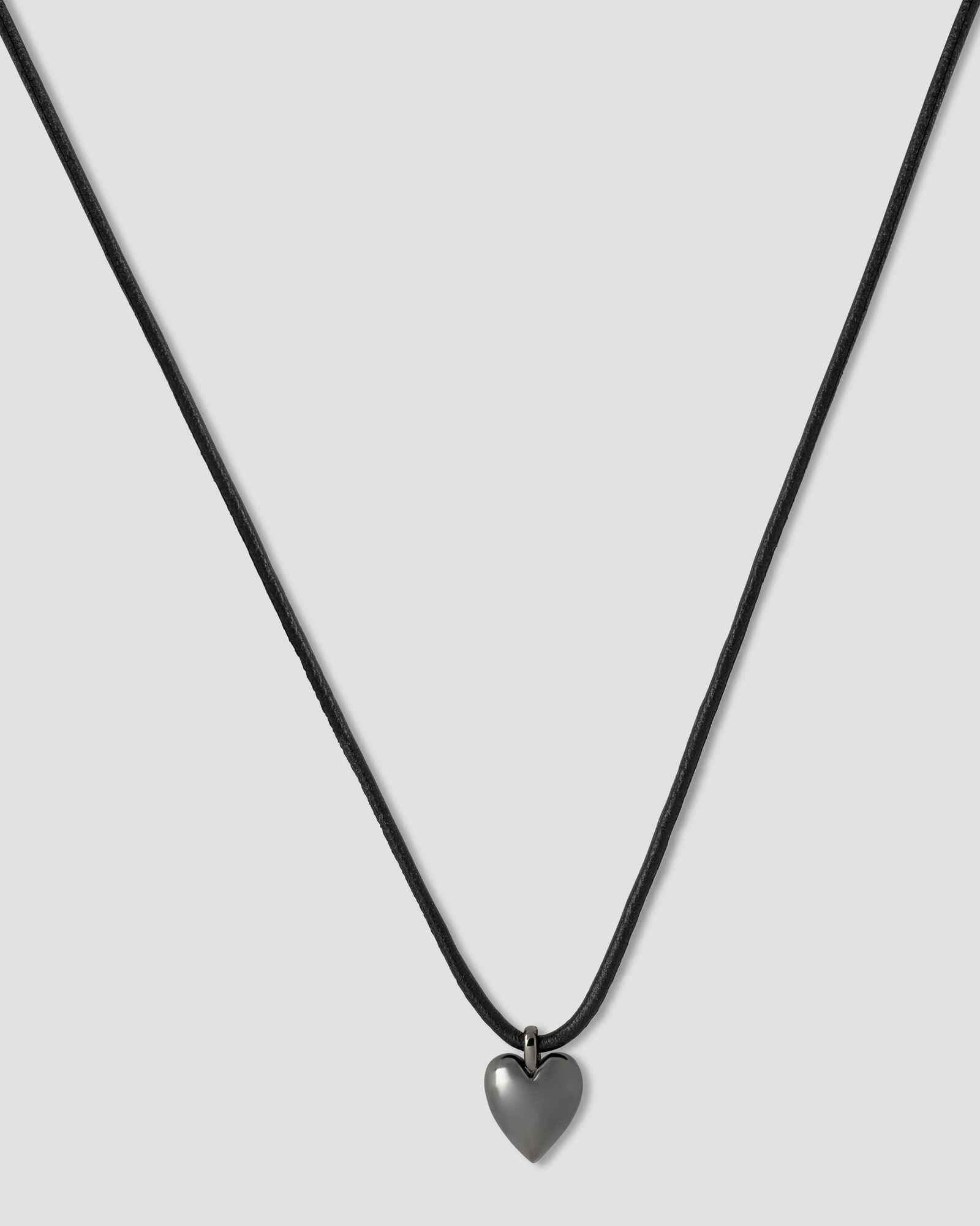 Small Puffy Heart Leather Cord Necklace gold necklace - front view | fine necklaces